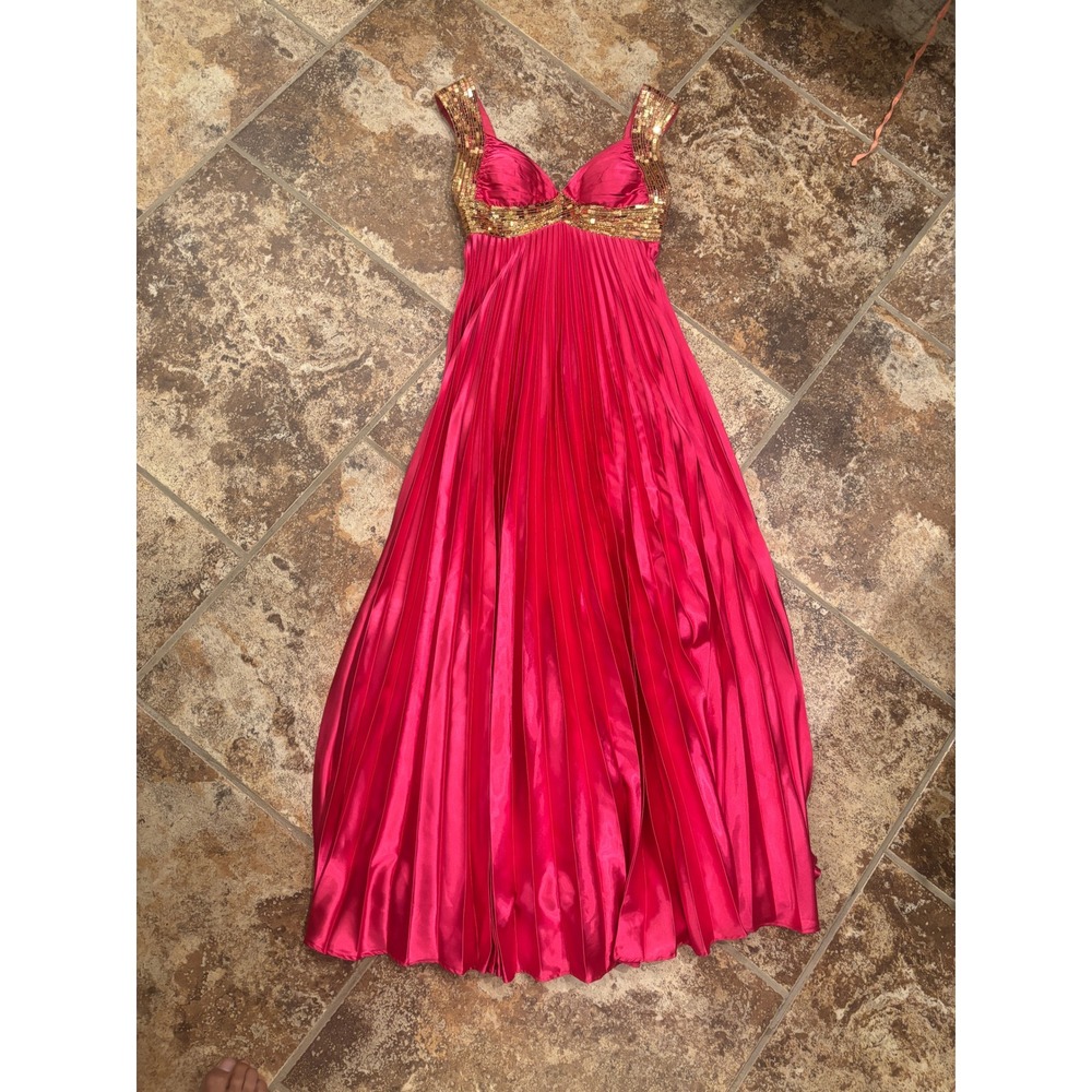 Tiffany Designs Gown Womens 6 Pink Gold Sequin Empire Waist Pleated Formal Dress